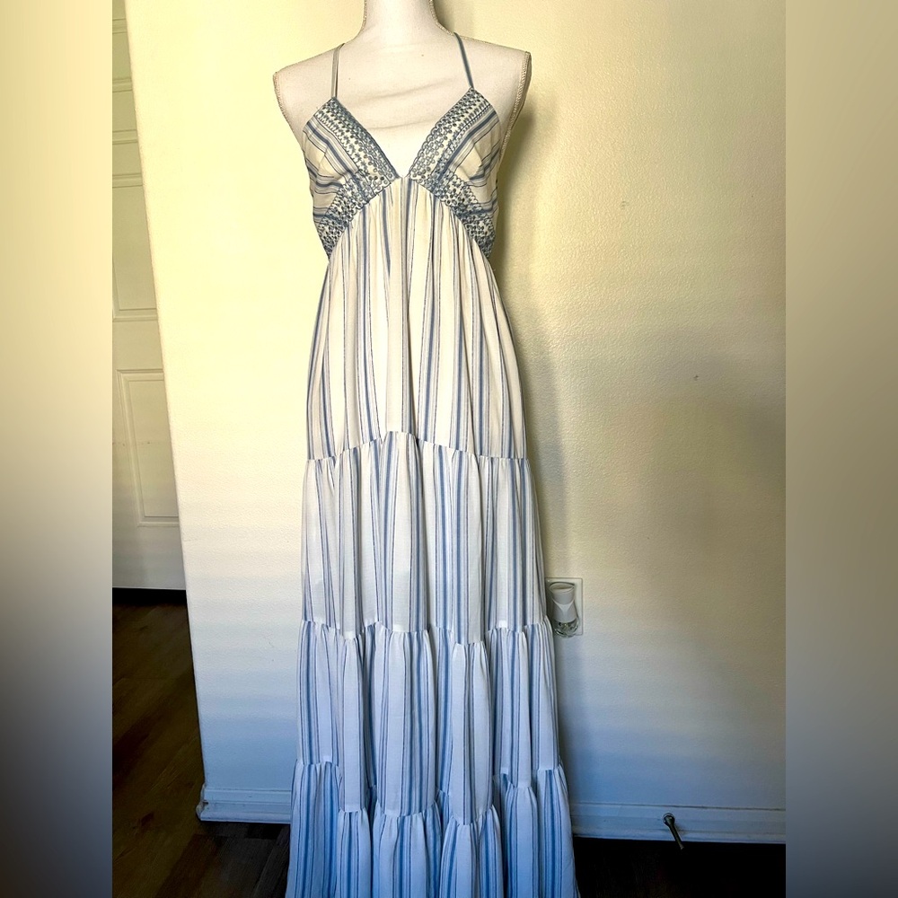 Elegant Blue and White Maxi Dress